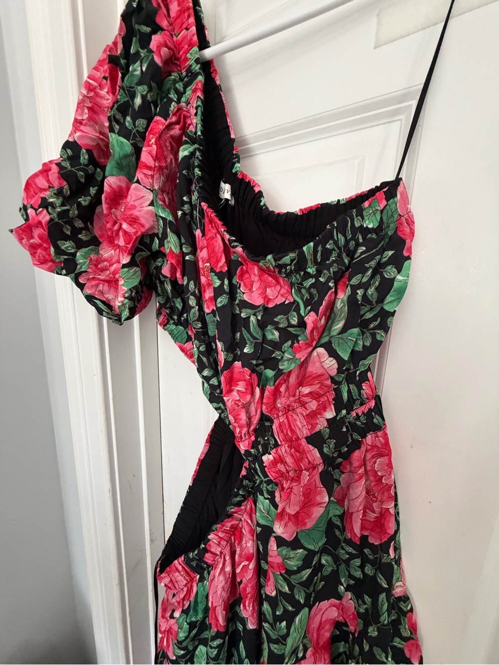 Moon River One-Shoulder Maxi Dress with Pink Rose Print - Picture 5 of 5